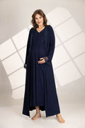 Lacivert Güpür Detaylı Sabahlıklı Lohusa Gecelik Takımı 562