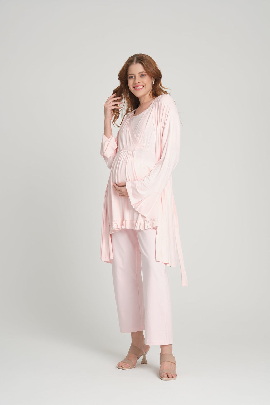 Volan Kol Sabahlıklı Kruvaze Lohusa Pijama Takımı - 2382