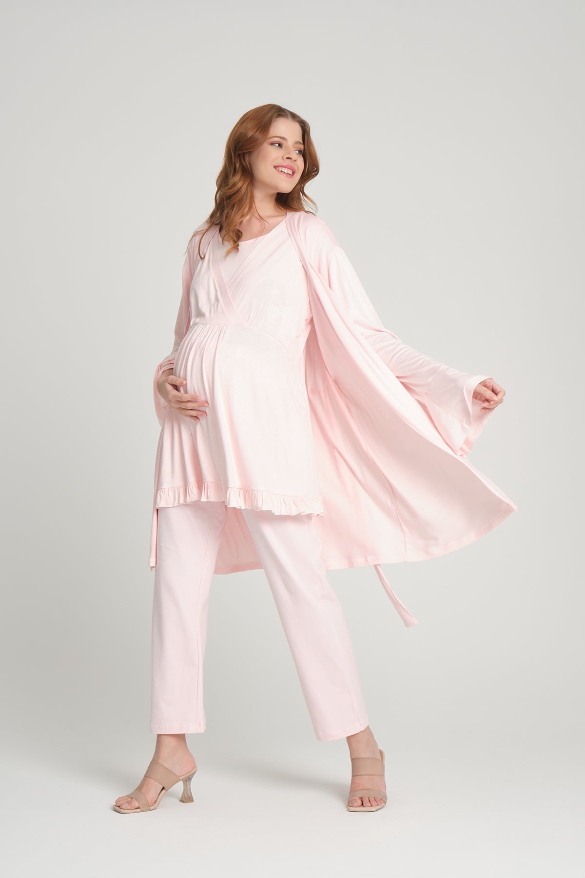 Volan Kol Sabahlıklı Kruvaze Lohusa Pijama Takımı - 2382