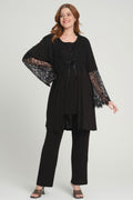 Siyah Dantel Kollu Sabahlıklı Lohusa Pijama Takımı