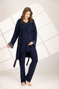 Lacivert Güpürlü Sabahlıklı Lohusa Pijama Takımı 563