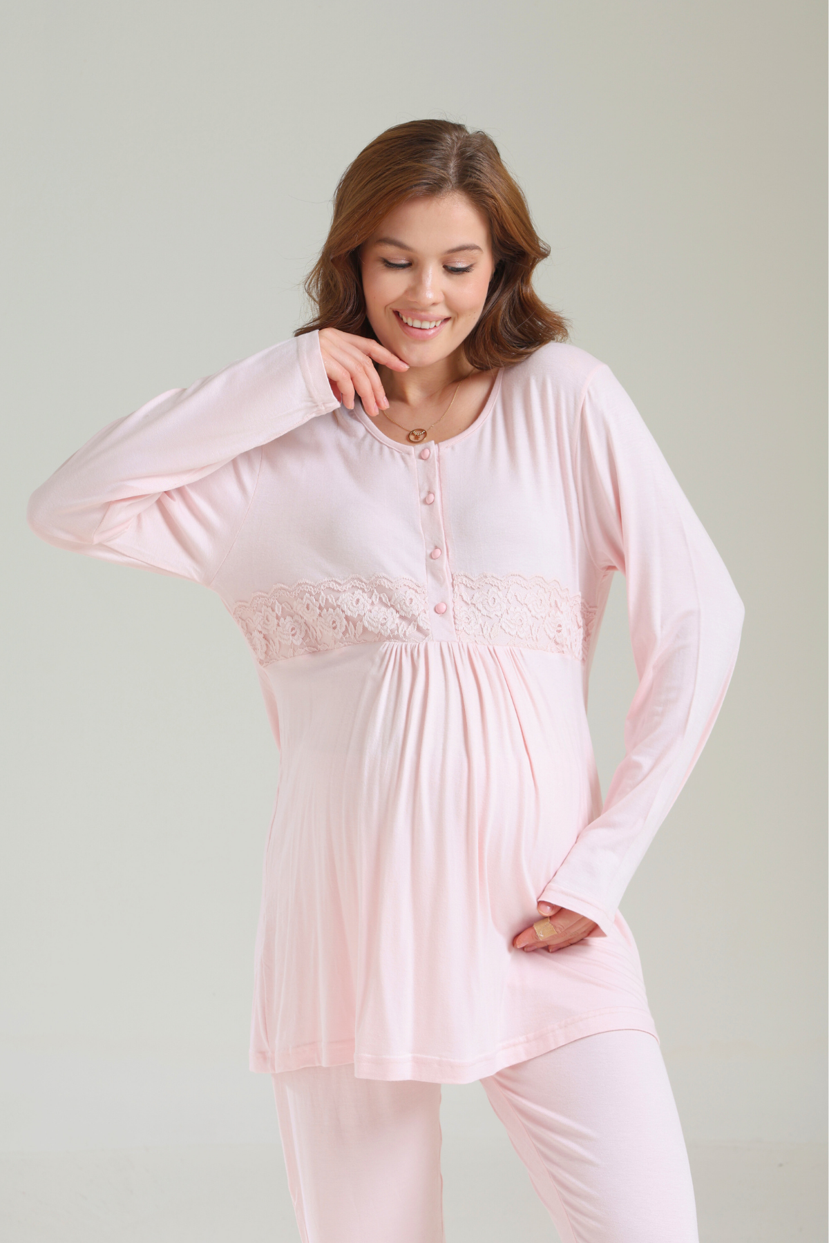 Kışlık Yumuşak Dokulu Önden Düğmeli Sabahlıklı Lohusa Pijama Takımı 1036