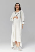 Ekru Biyeli Sabahlıklı Kruvaze Lohusa Gecelik Takımı