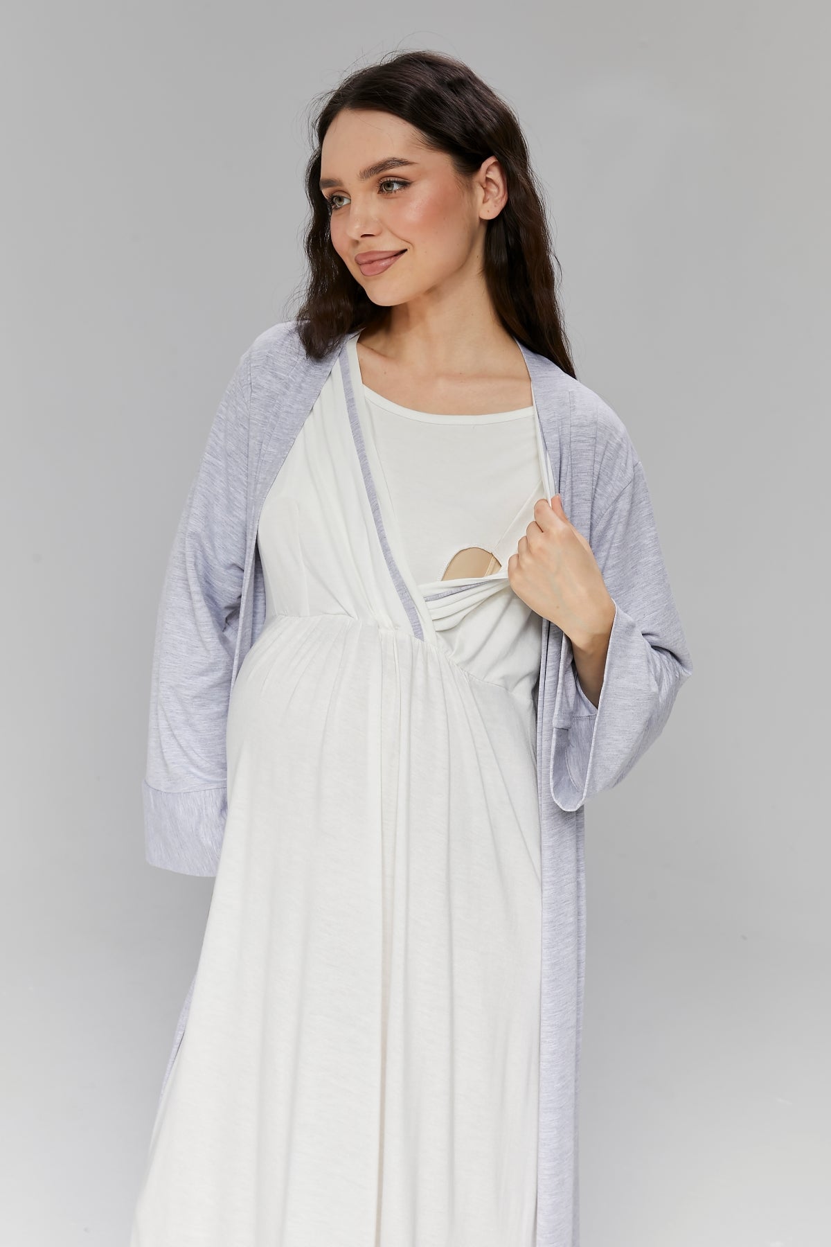 Kruvaze Gizli Emzirme Özellikli Sabahlıklı Lohusa Gecelik Takımı - 511