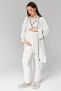 Ekru Biyeli Sabahlıklı Kruvaze Lohusa Pijama Takımı
