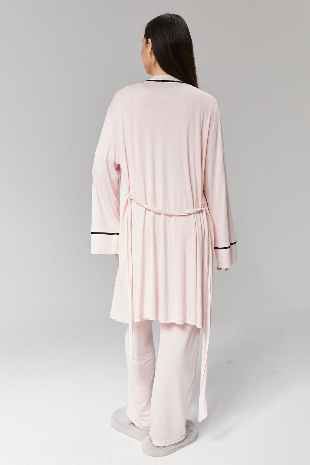 Pembe Biyeli Sabahlıklı Kruvaze Lohusa Pijama Takımı