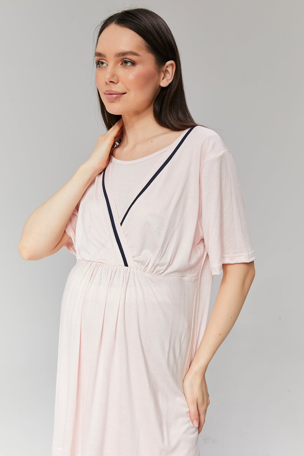 Pembe Biyeli Sabahlıklı Kruvaze Lohusa Pijama Takımı