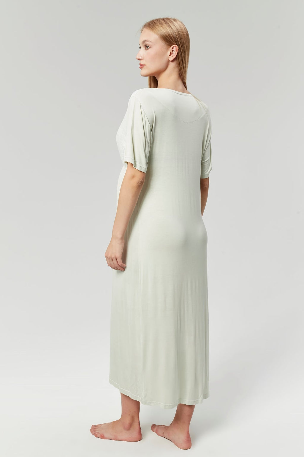 Mint Yeşili Sabahlıklı Dantelli Kruvaze Lohusa Gecelik Takımı - 525