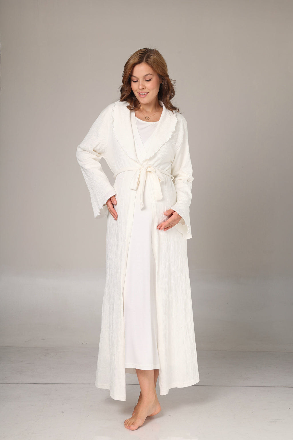 Jakar Sabahlıklı Uzun Kol Yumuşak Dokulu Lohusa Gecelik Takımı - 1031