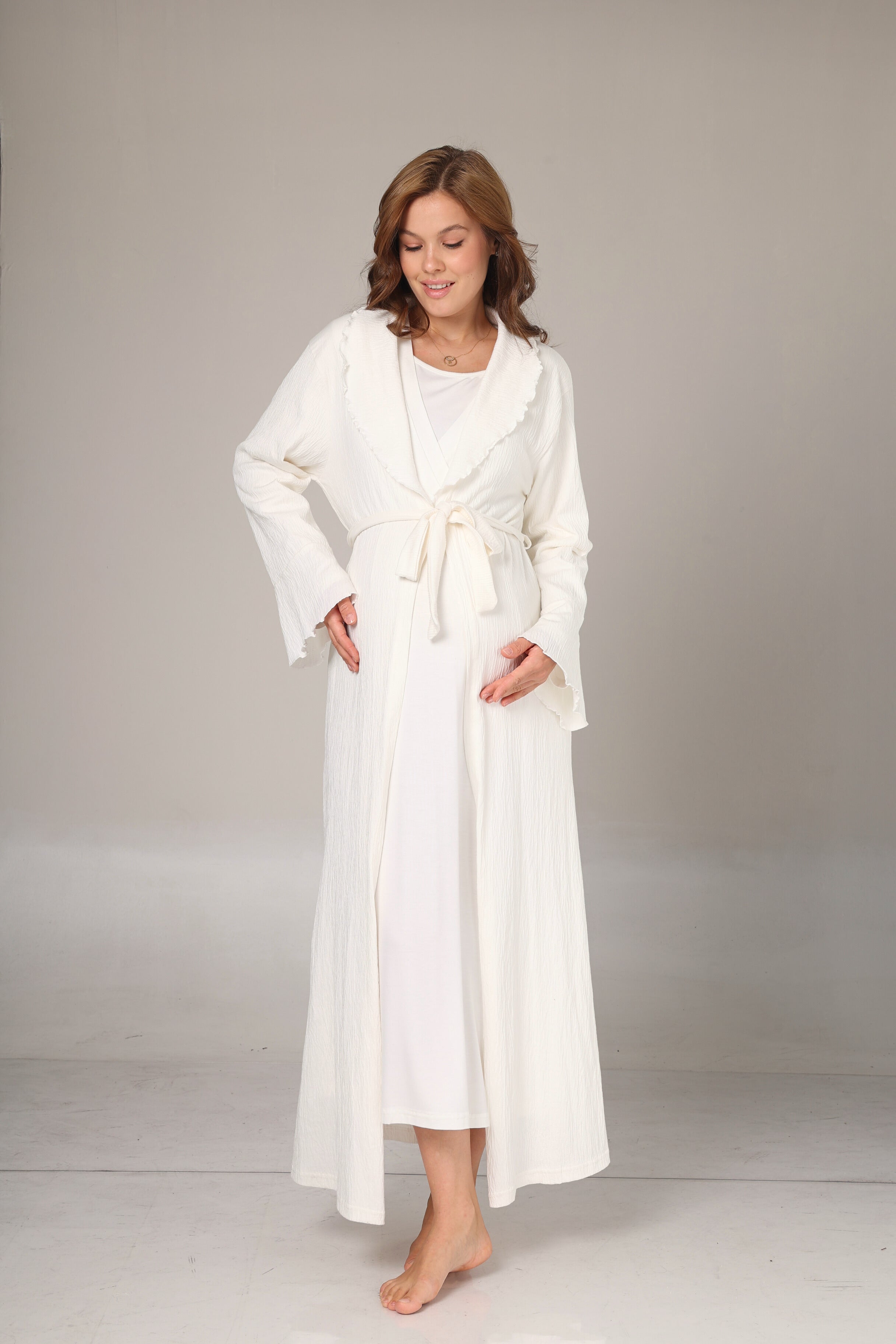 Jakar Sabahlıklı Uzun Kol Yumuşak Dokulu Lohusa Gecelik Takımı - 1031