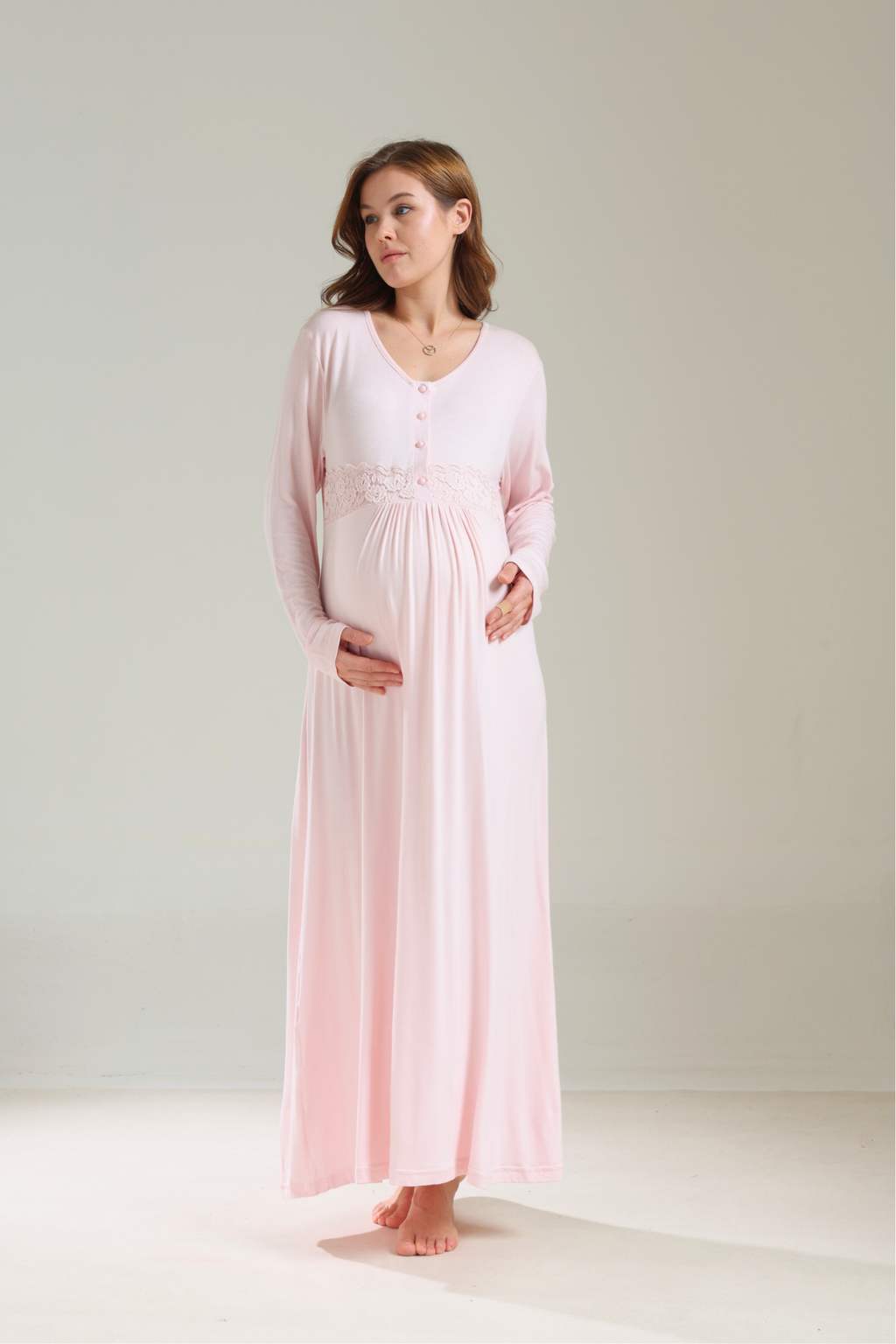 Kalın Kışlık Yumuşak Dokulu Pudra Sabahlıklı Lohusa Gecelik Takımı 1037