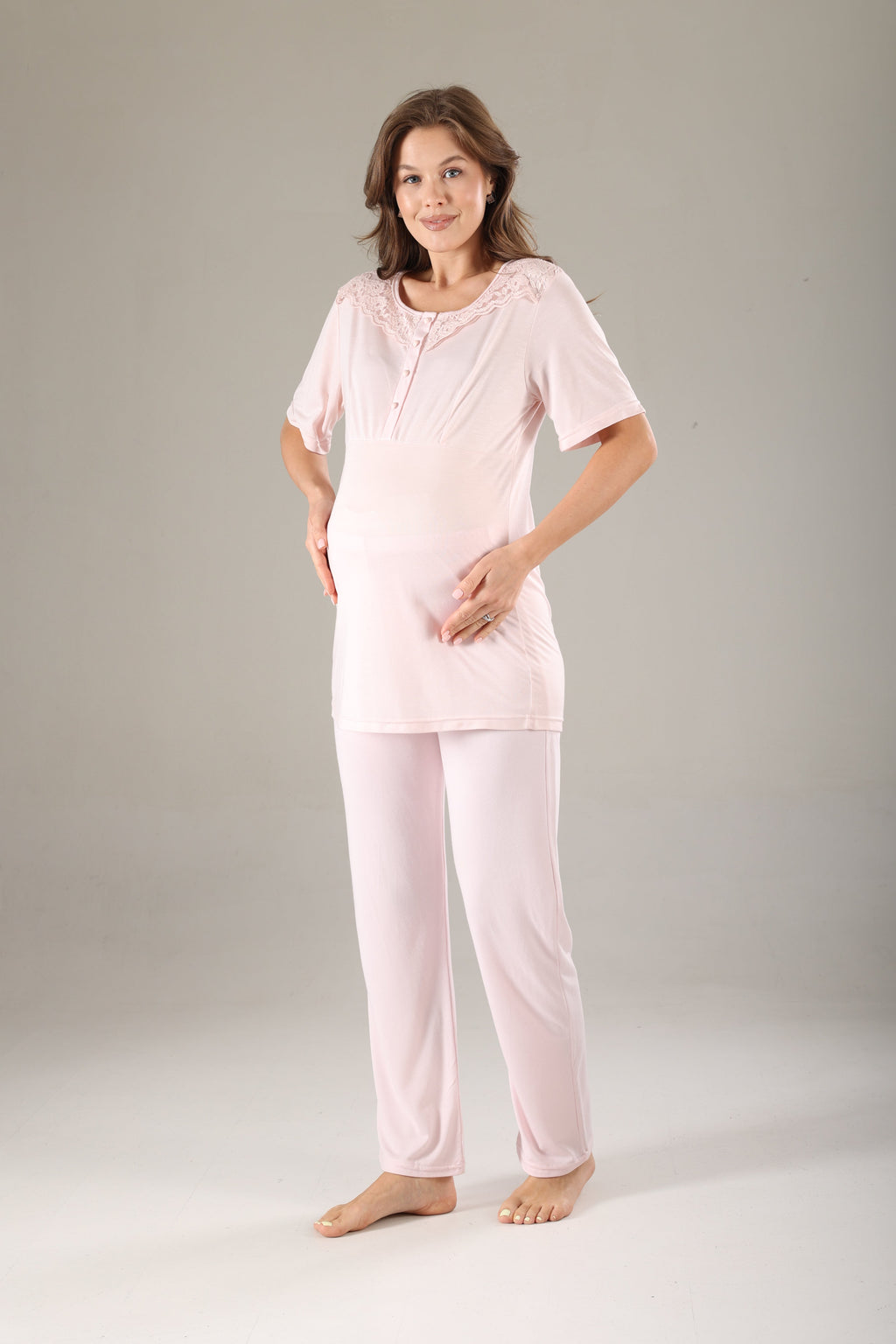 Gülkurusu Jakarlı  Sabahlıklı Lohusa Pijama Takımı 817