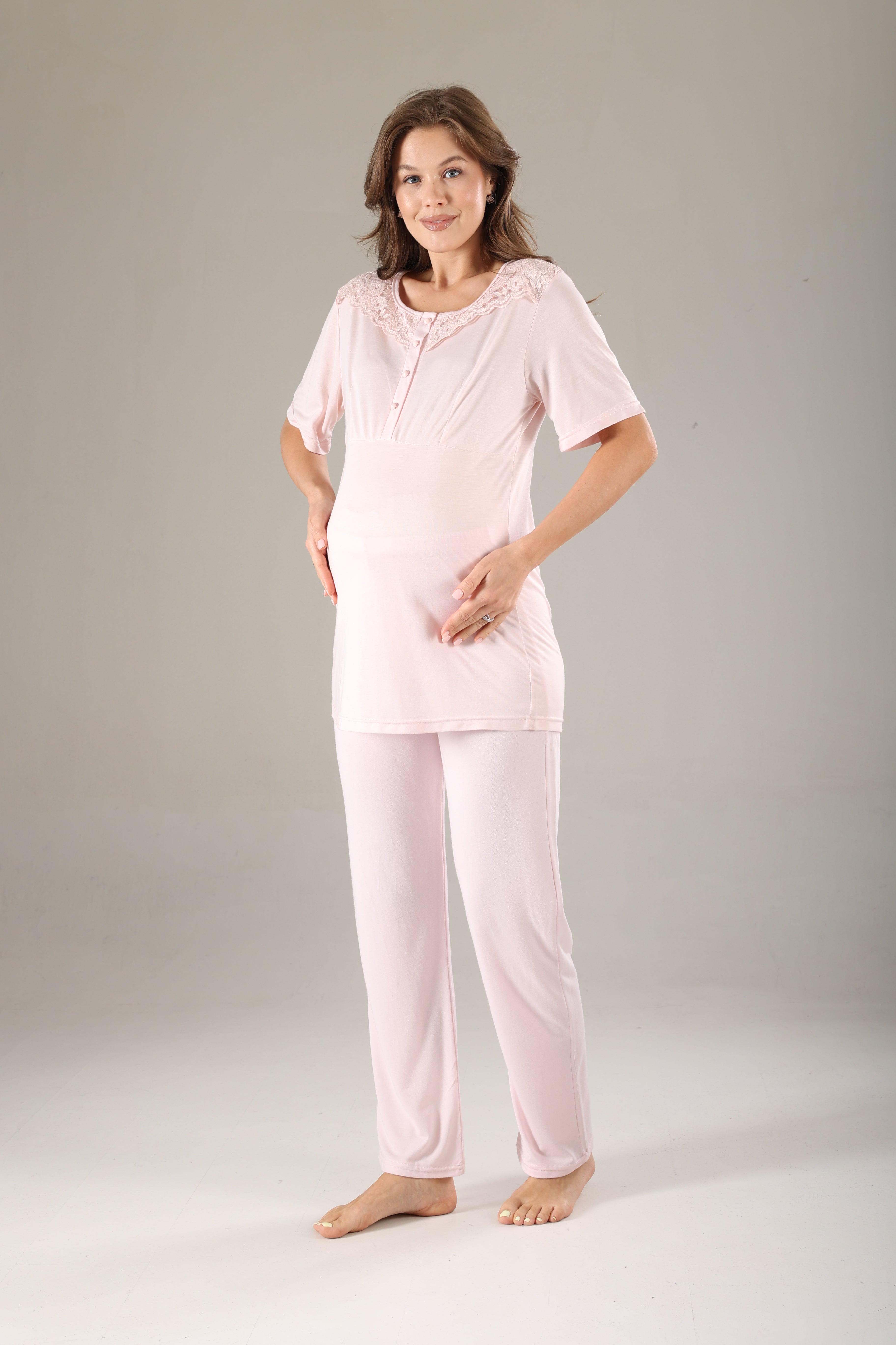 Gülkurusu Jakarlı  Sabahlıklı Lohusa Pijama Takımı 817