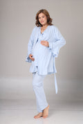Mavi Uzun Kollu Yumuşak Dokulu Sabahlıklı Kruvaze Lohusa Pijama Takımı 1012