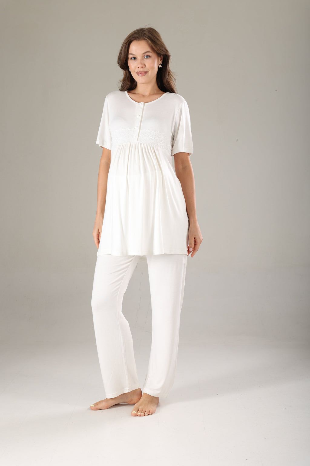 Mint Desenli Şifon Sabahlıklı Lohusa Pijama Takımı 811