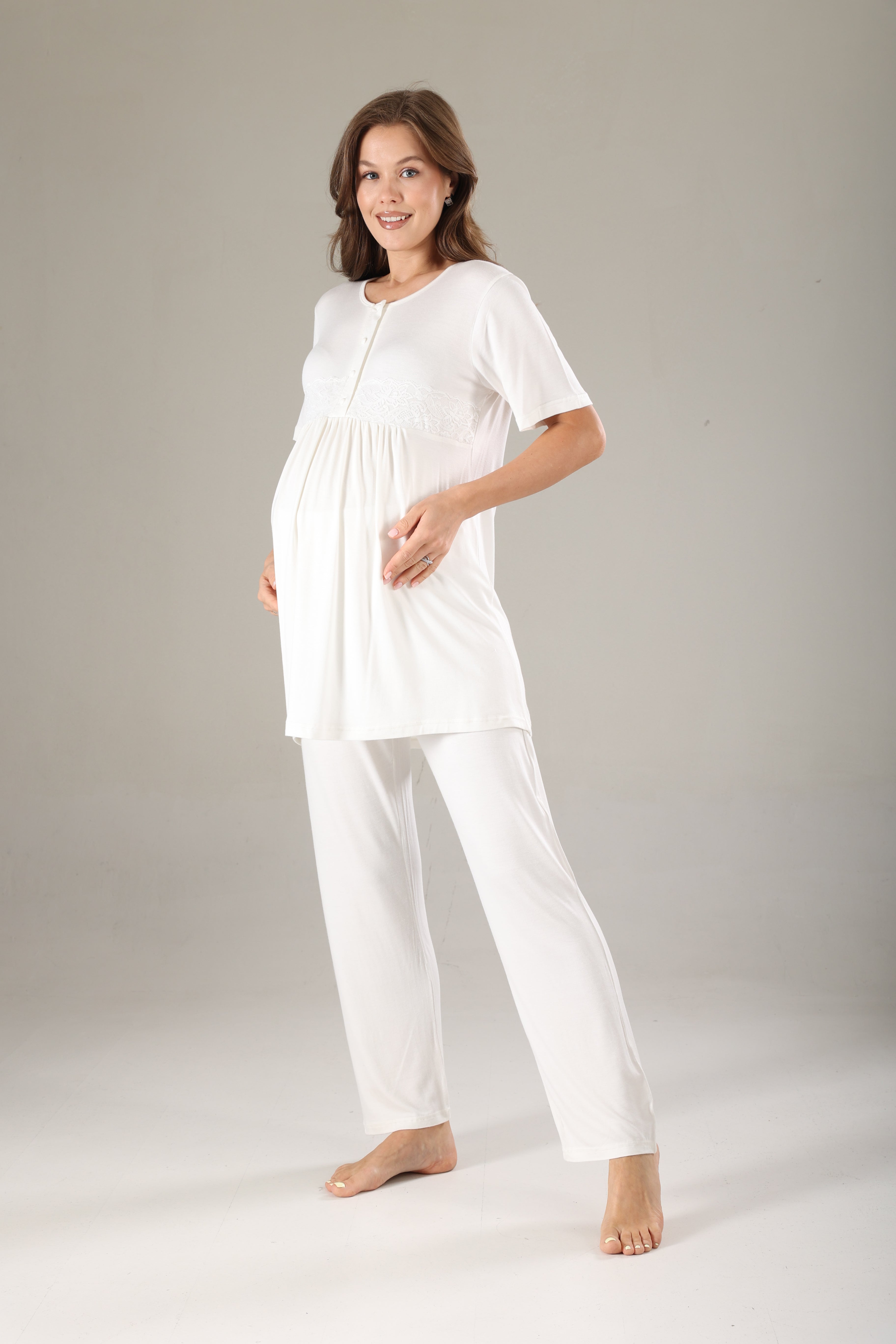 Mint Desenli Şifon Sabahlıklı Lohusa Pijama Takımı 811