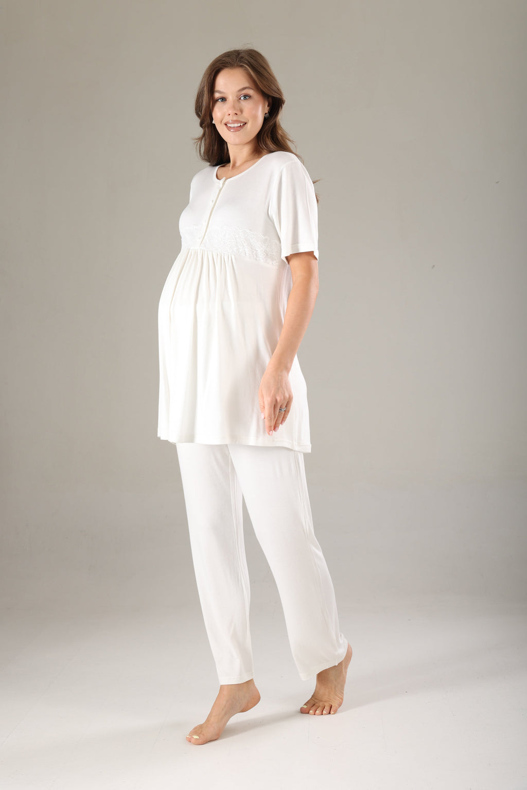 Pembe Desenli Şifon Sabahlıklı Lohusa Pijama Takımı 813