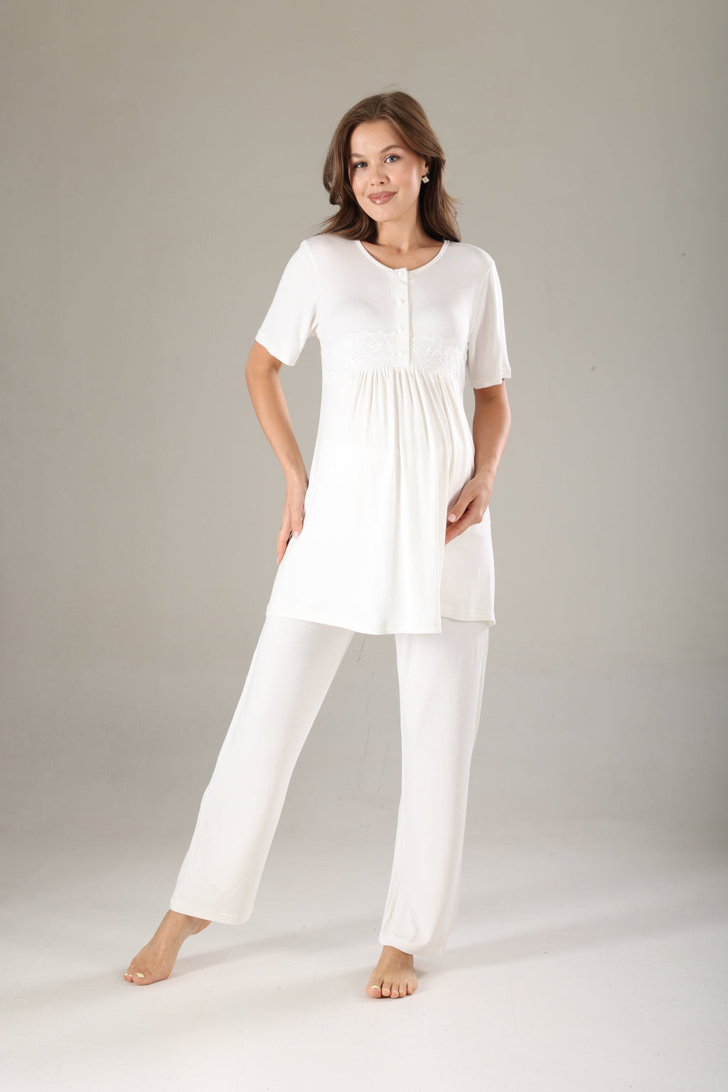 Lila Desenli Şifon Sabahlıklı Lohusa Pijama Takımı 815