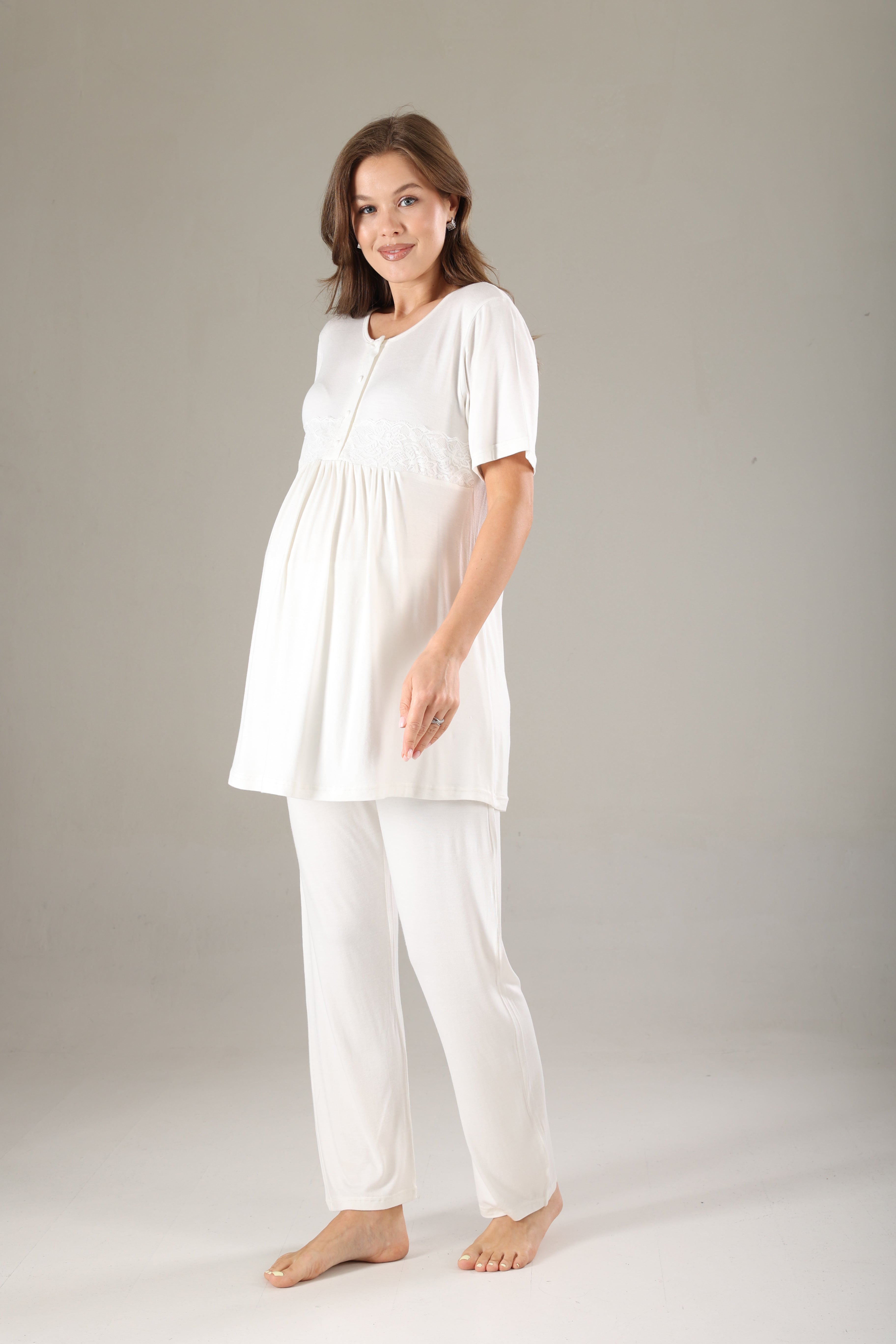 Lila Desenli Şifon Sabahlıklı Lohusa Pijama Takımı 815