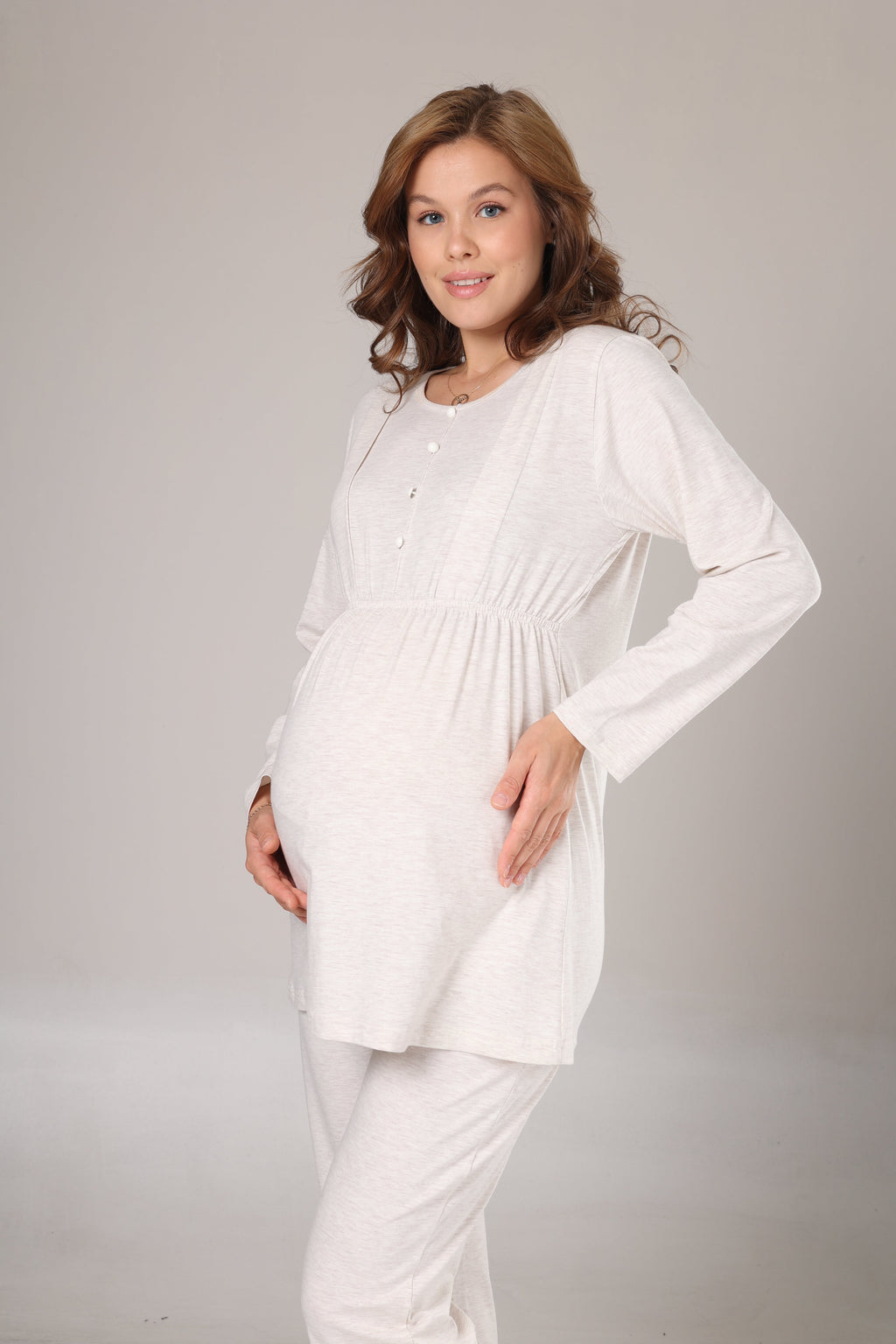 Yumuşak Dokulu Triko Sabahlıklı Lohusa Pijama Takımı-1002