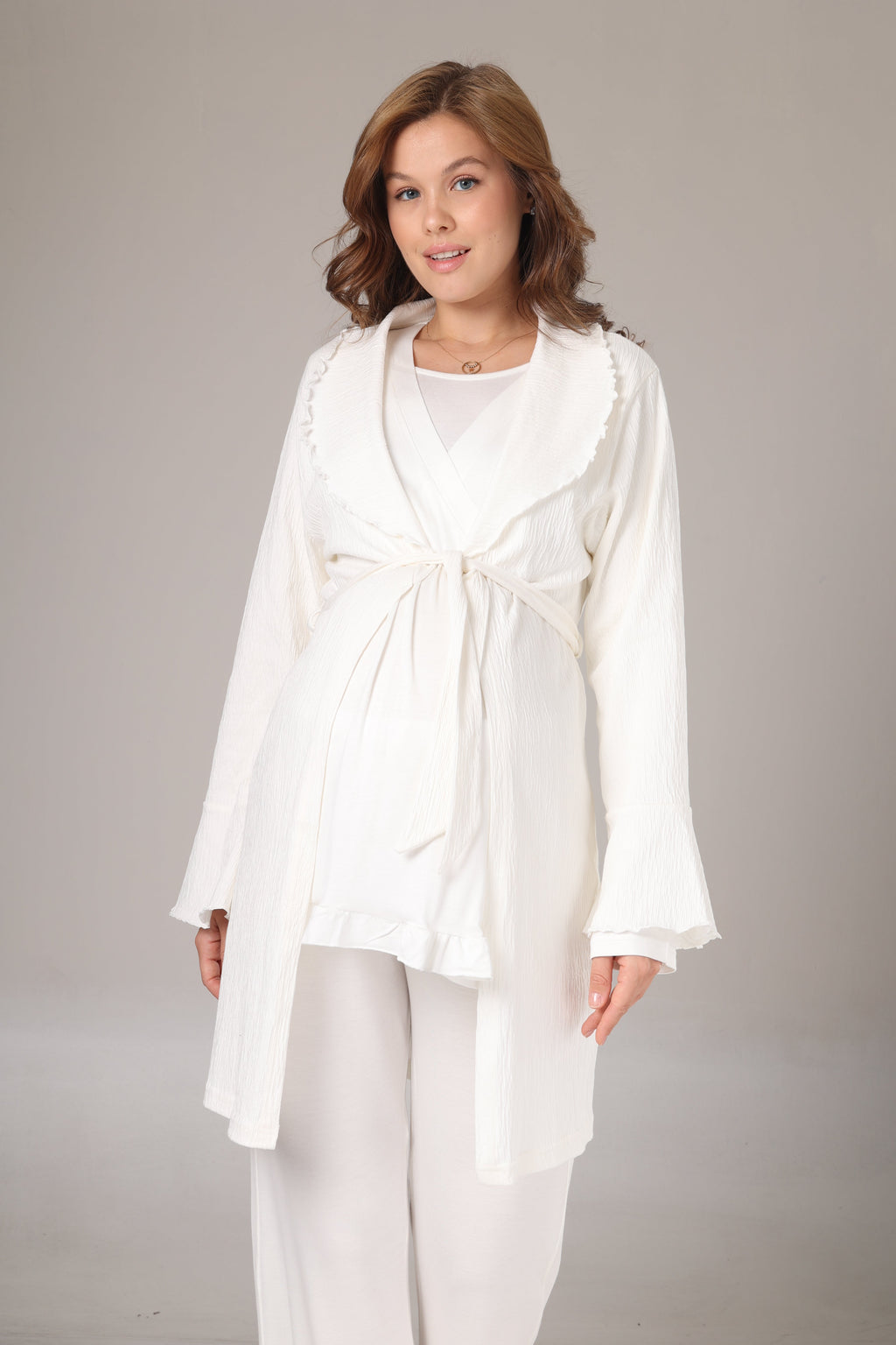 Uzun Kollu Jakar Sabahlıklı Lohusa Pijama Takımı-1030