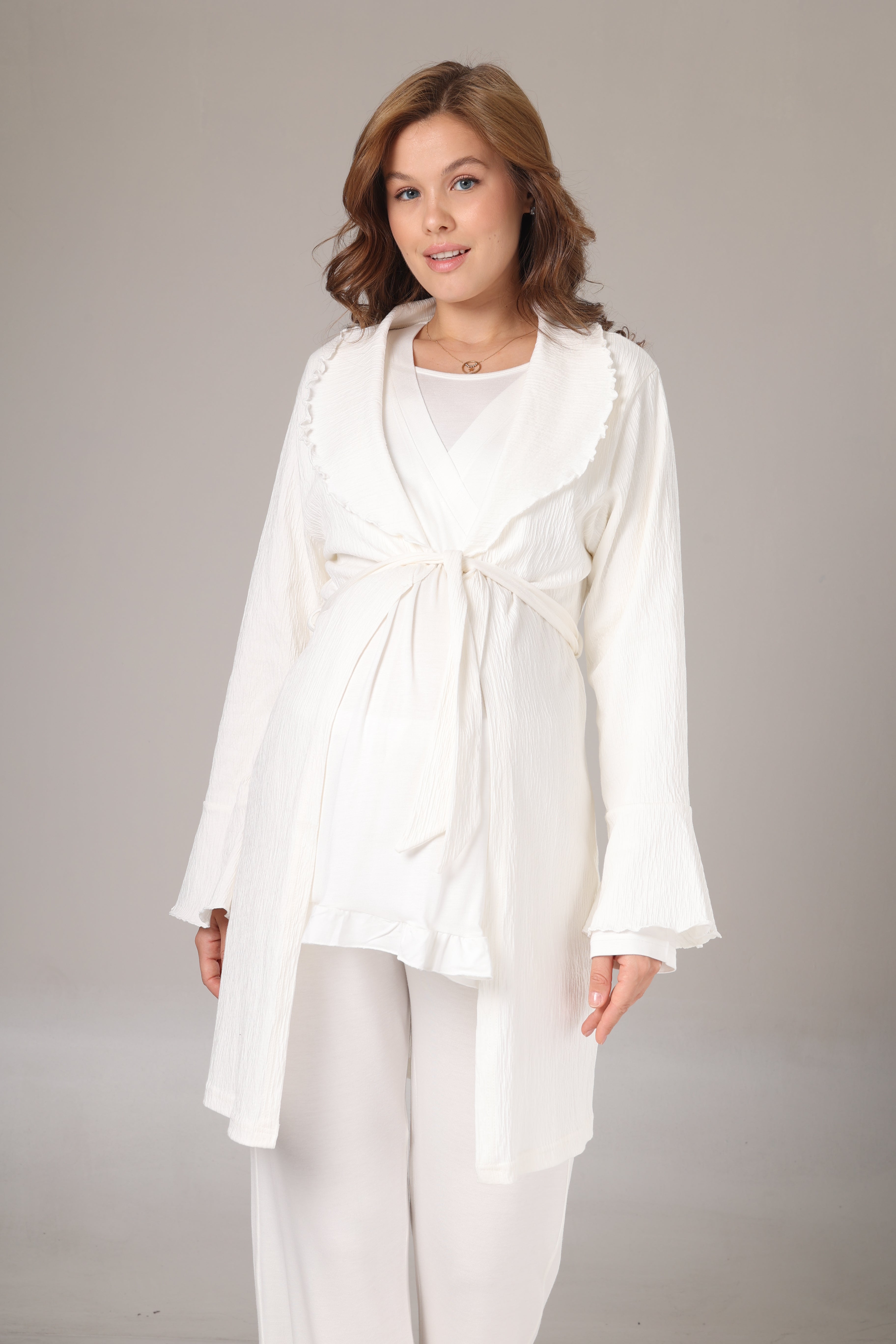 Uzun Kollu Jakar Sabahlıklı Lohusa Pijama Takımı-1030