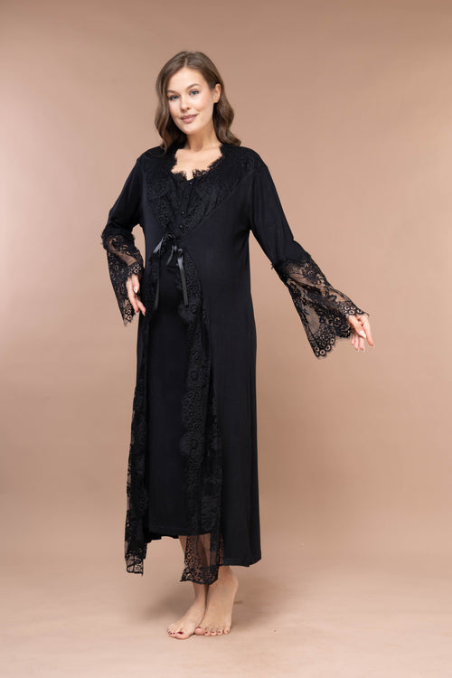 Dantelli Kol Sabahlıklı Dantelli Lohusa Gecelik Takımı 2395