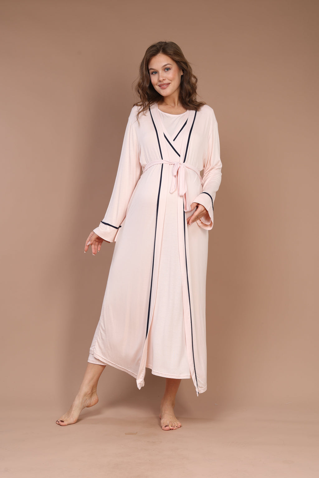 Gizli Emzirme Özellikli Biyeli Sabahlıklı Lohusa Gecelik Takımı 543