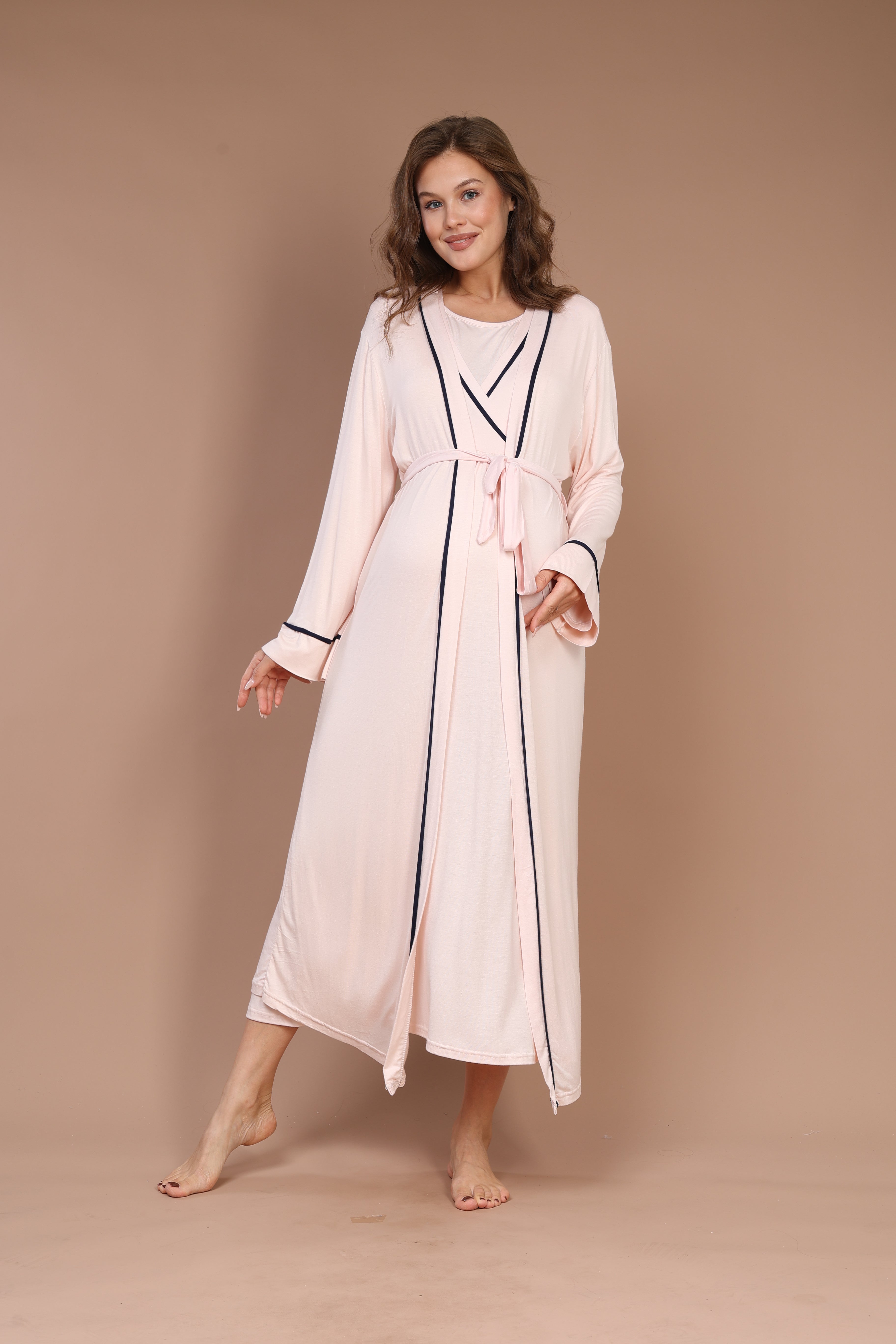 Gizli Emzirme Özellikli Biyeli Sabahlıklı Lohusa Gecelik Takımı 543