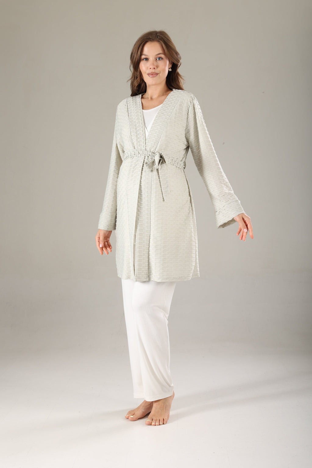 Yeşil Jakarlı Sabahlıklı Lohusa Pijama Takımı 819