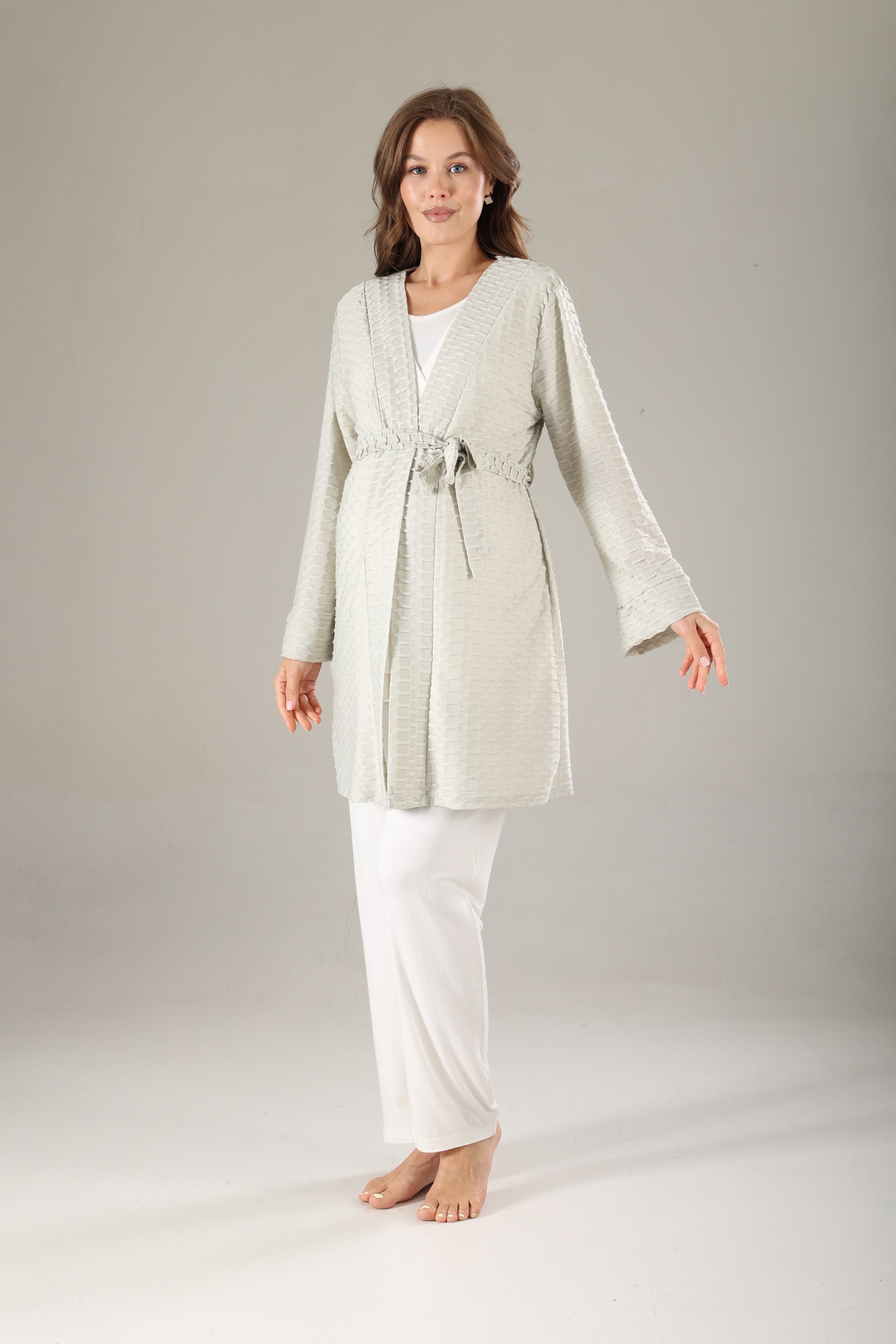 Yeşil Jakarlı Sabahlıklı Lohusa Pijama Takımı 819