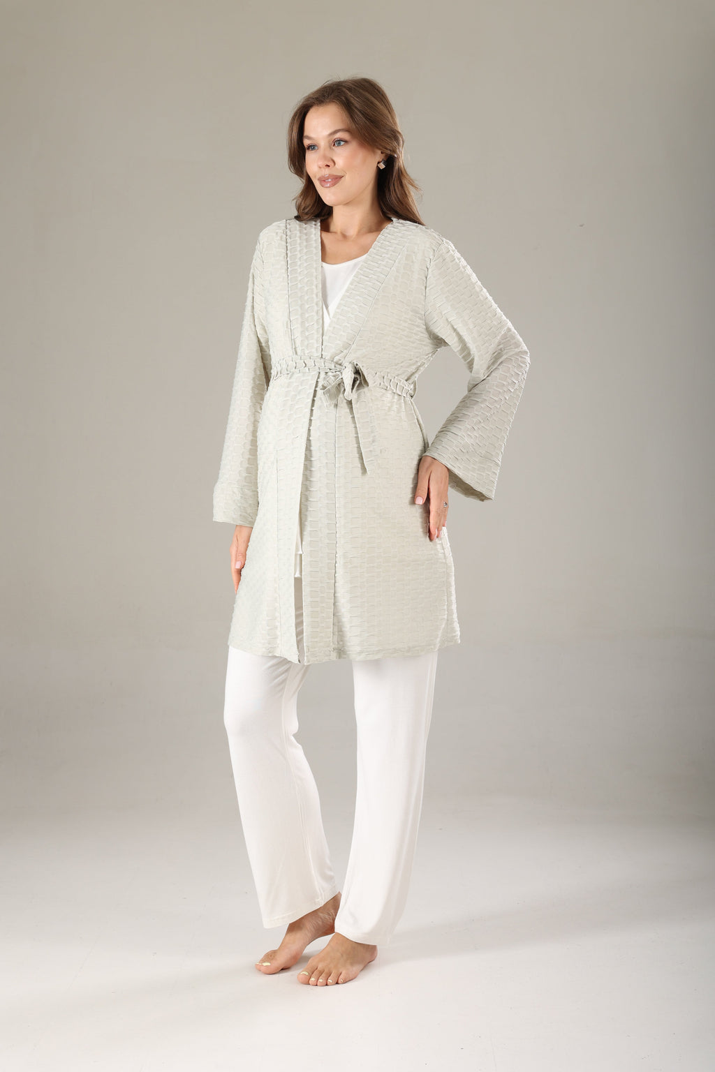 Yeşil Jakarlı Sabahlıklı Lohusa Pijama Takımı 819