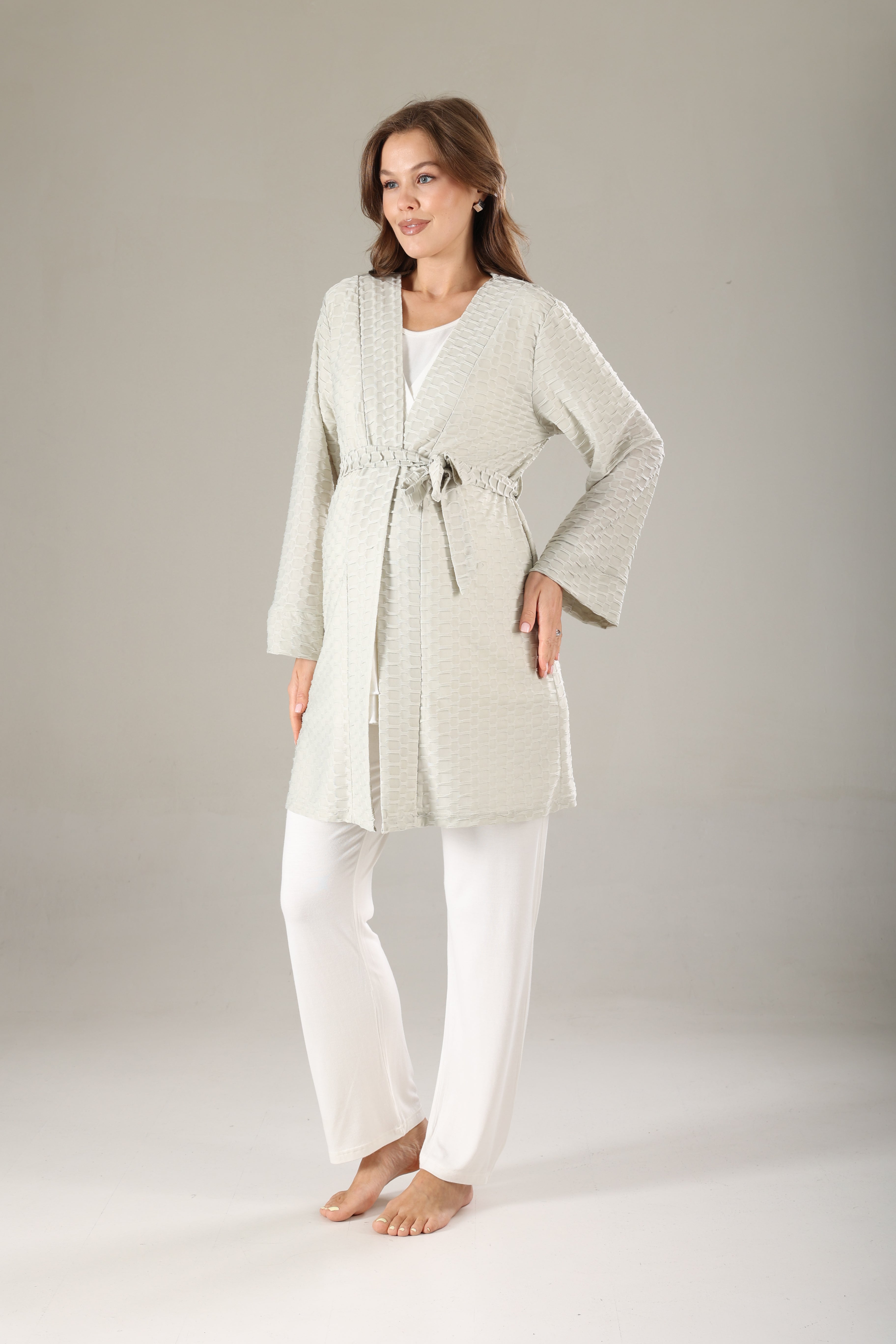 Yeşil Jakarlı Sabahlıklı Lohusa Pijama Takımı 819