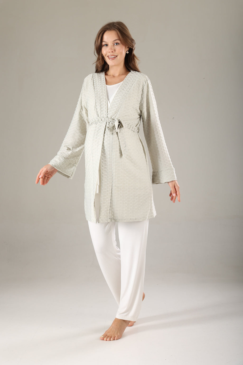 Yeşil Jakarlı Sabahlıklı Lohusa Pijama Takımı 819