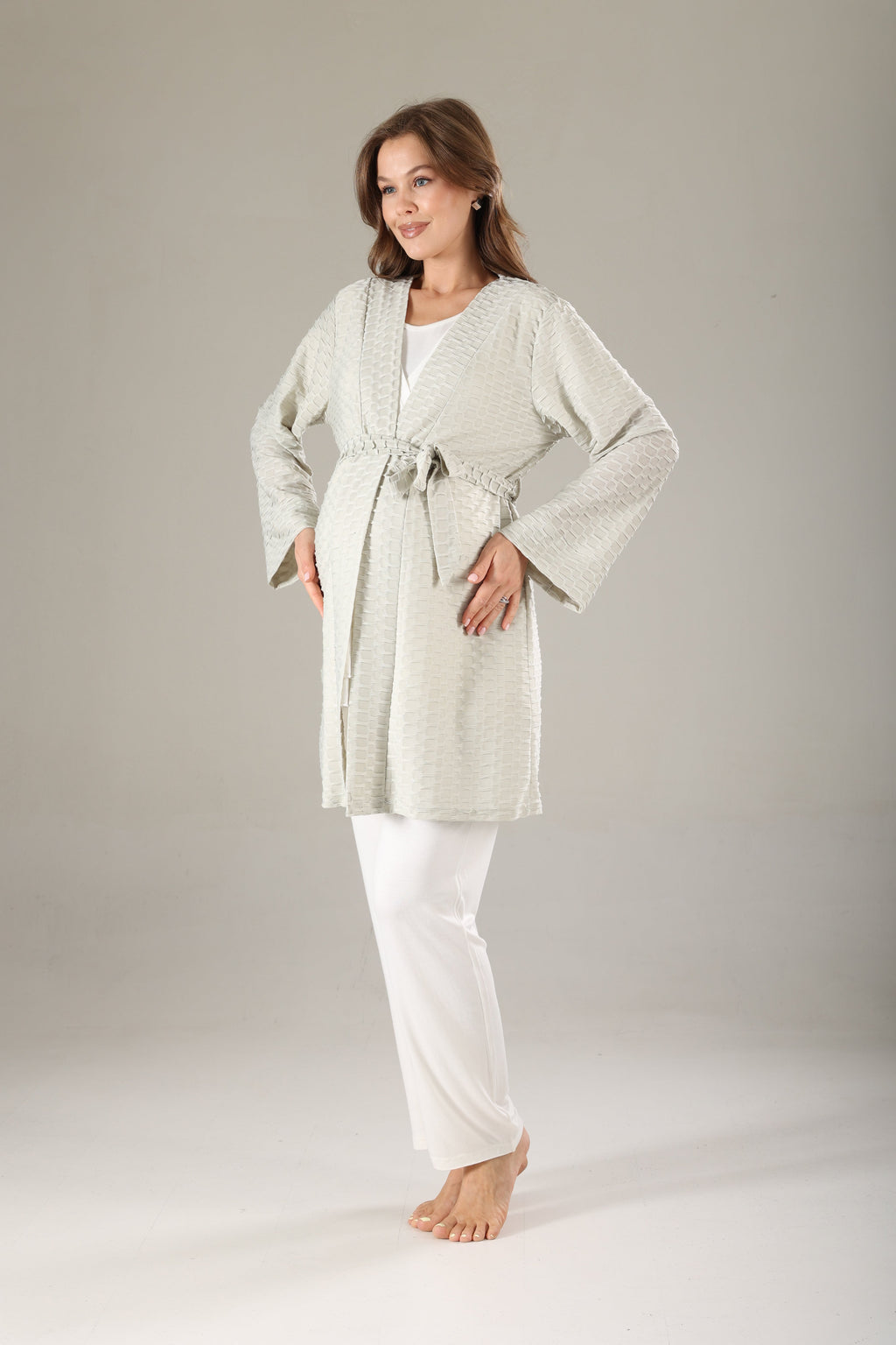 Yeşil Jakarlı Sabahlıklı Lohusa Pijama Takımı 819