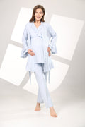 Mavi Melanj Yumuşak Dokulu Sabahlıklı Kruvaze Lohusa Pijama Takımı 585