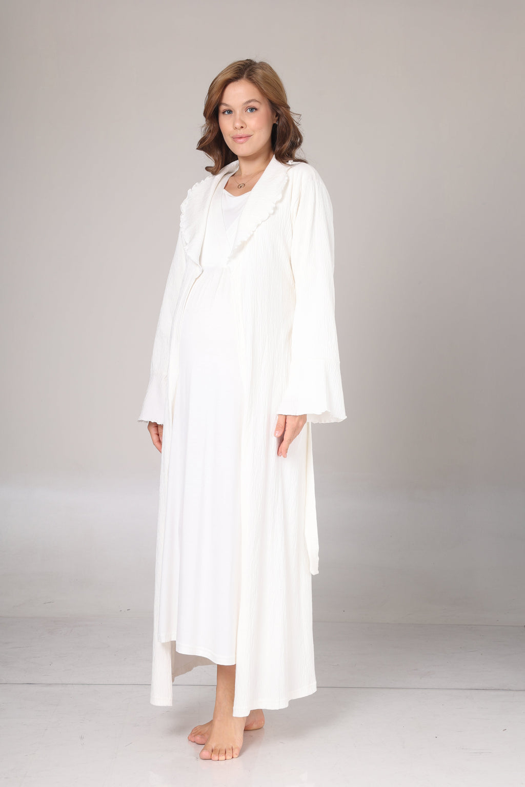 Jakar Sabahlıklı Uzun Kol Yumuşak Dokulu Lohusa Gecelik Takımı - 1031