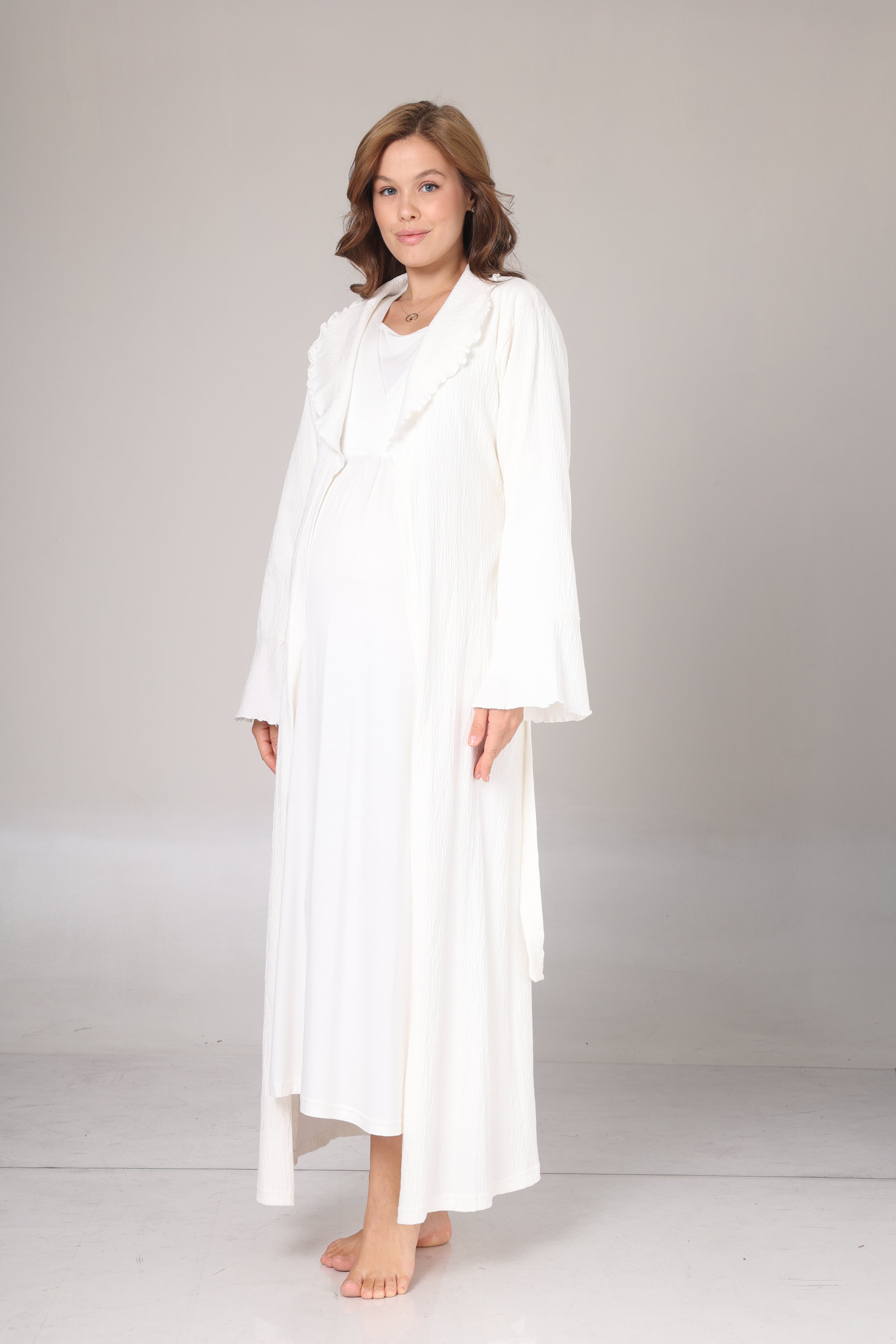 Jakar Sabahlıklı Uzun Kol Yumuşak Dokulu Lohusa Gecelik Takımı - 1031