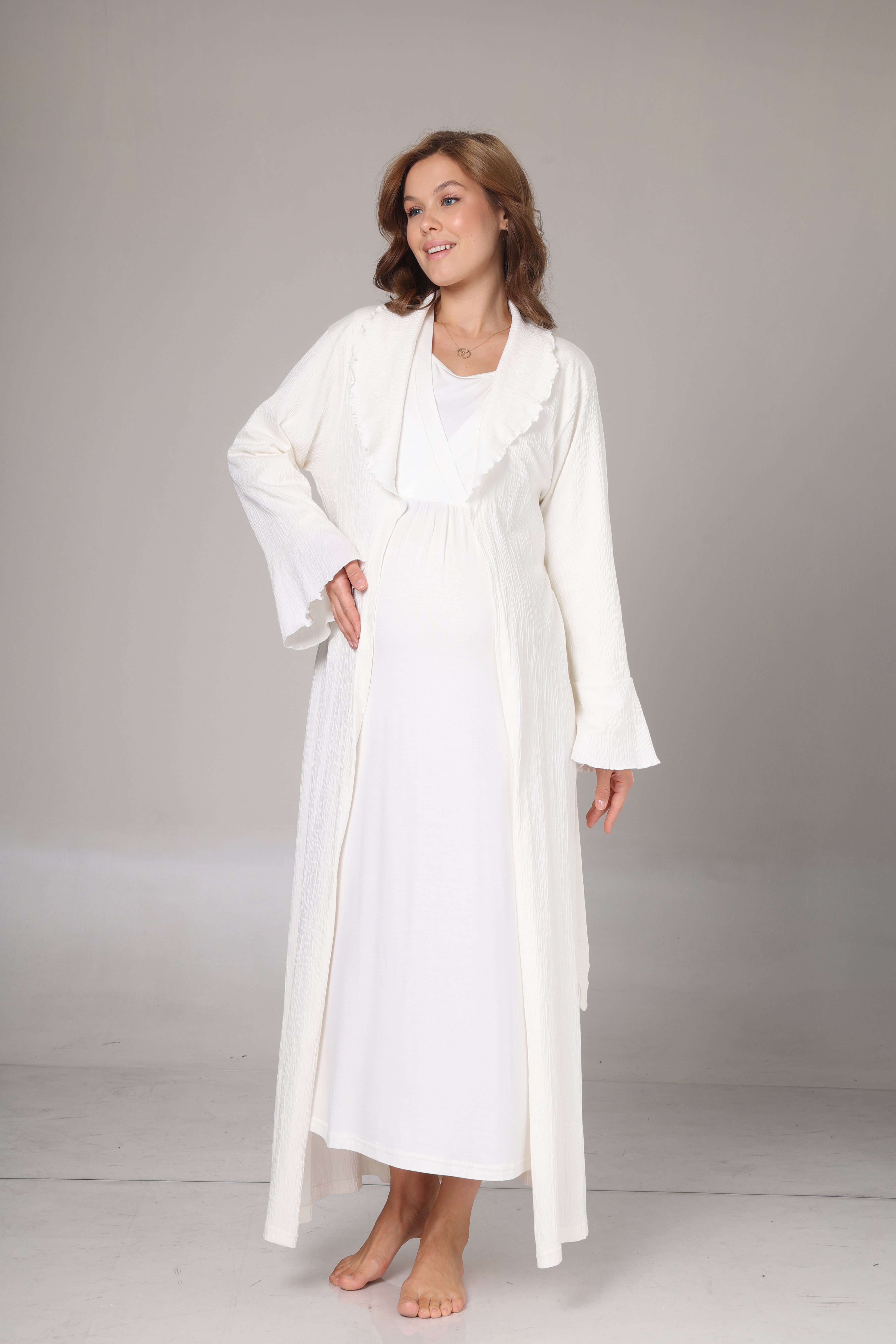 Jakar Sabahlıklı Uzun Kol Yumuşak Dokulu Lohusa Gecelik Takımı - 1031