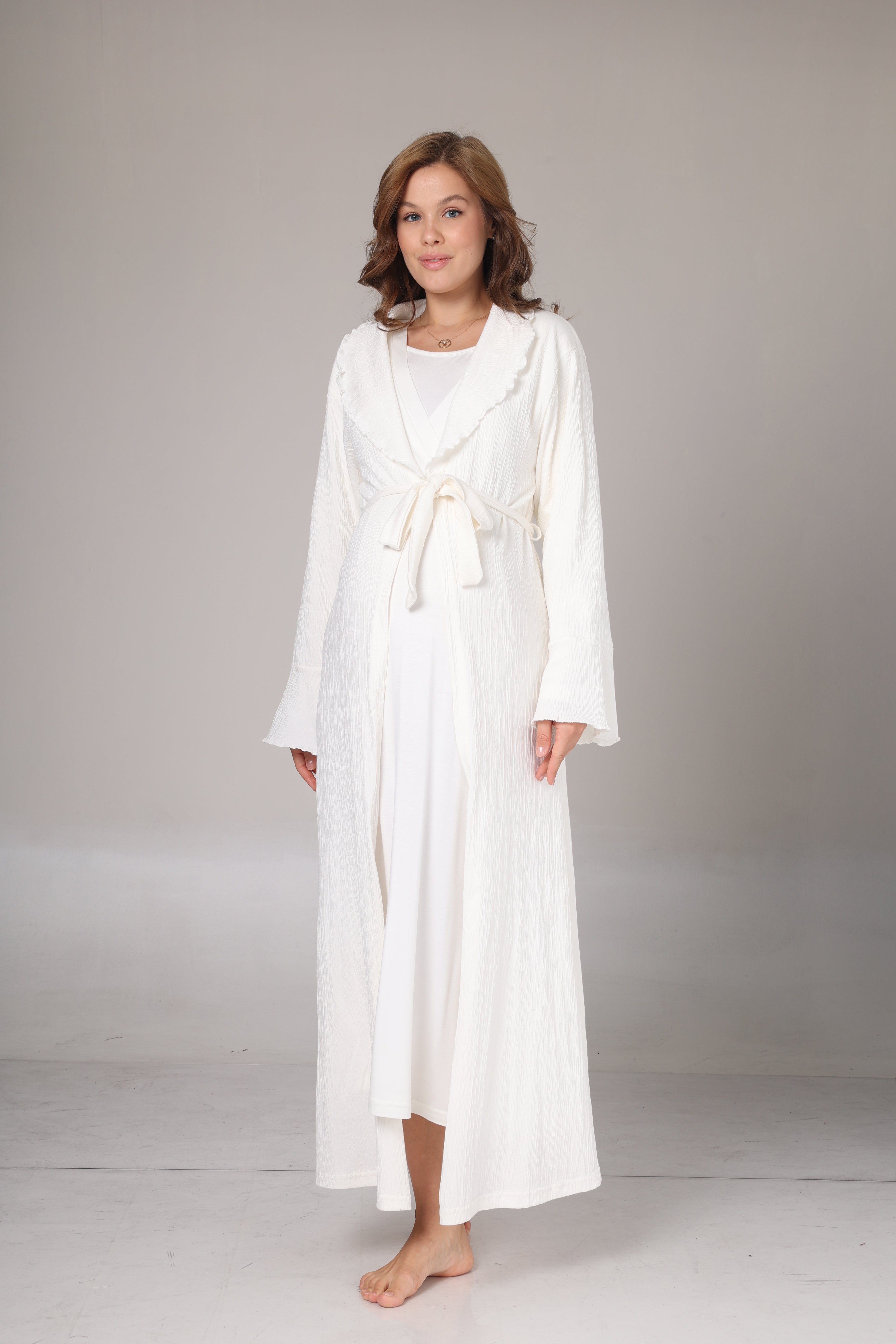 Jakar Sabahlıklı Uzun Kol Yumuşak Dokulu Lohusa Gecelik Takımı - 1031