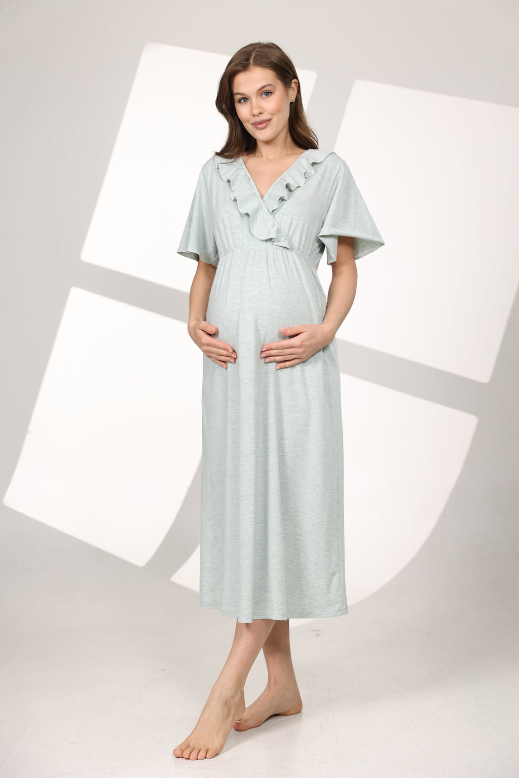 Su Yeşili Yumuşak Dokulu Kruvaze Sabahlıklı Lohusa Gecelik Takımı 590