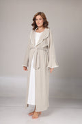 Kışlık Bej Krepon Dokulu Sabahlıklı Lohusa Gecelik Takımı -1018