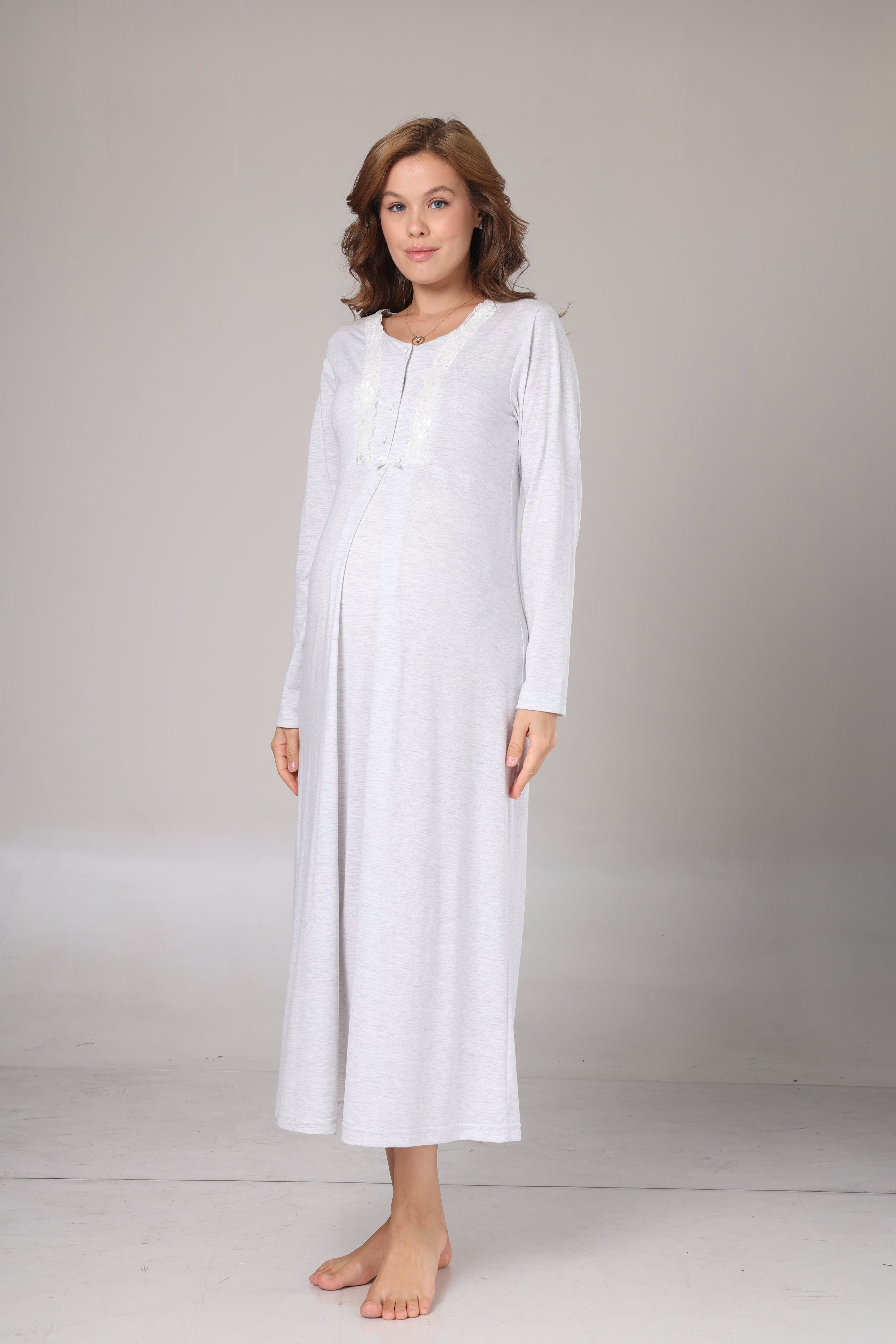 Gri Melanj Kışlık Sabahlıklı Lohusa Gecelik Takımı -1021