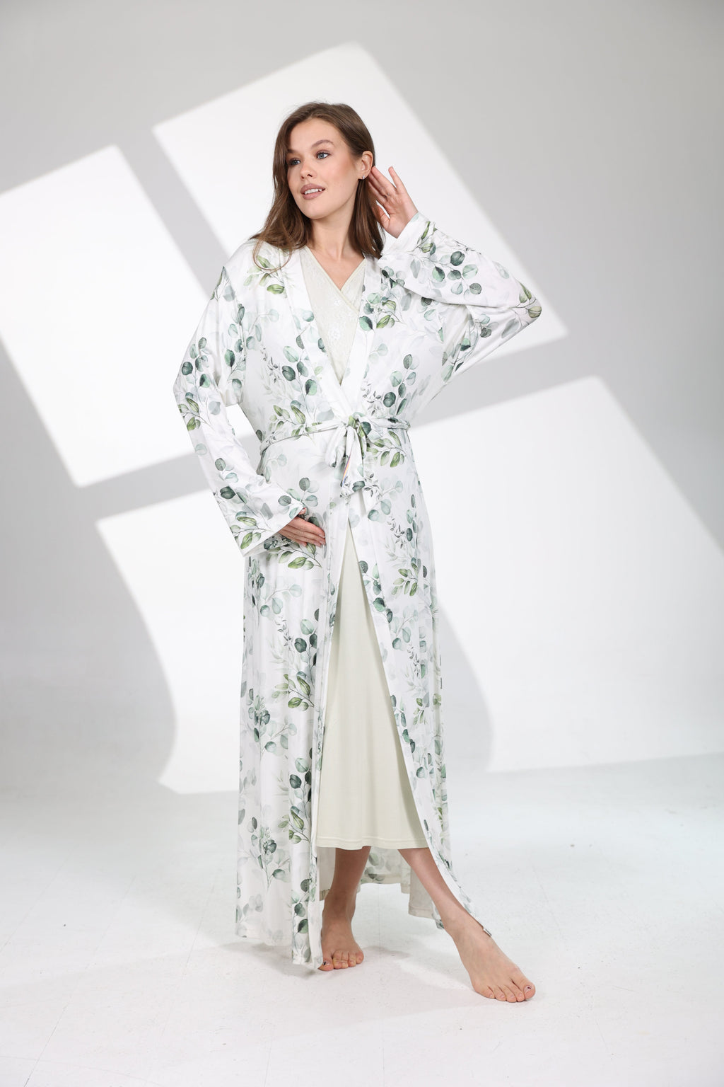 Mevsimlik Yumuşak Dokulu Mint Yeşili Sabahlıklı Lohusa Gecelik Takımı 702