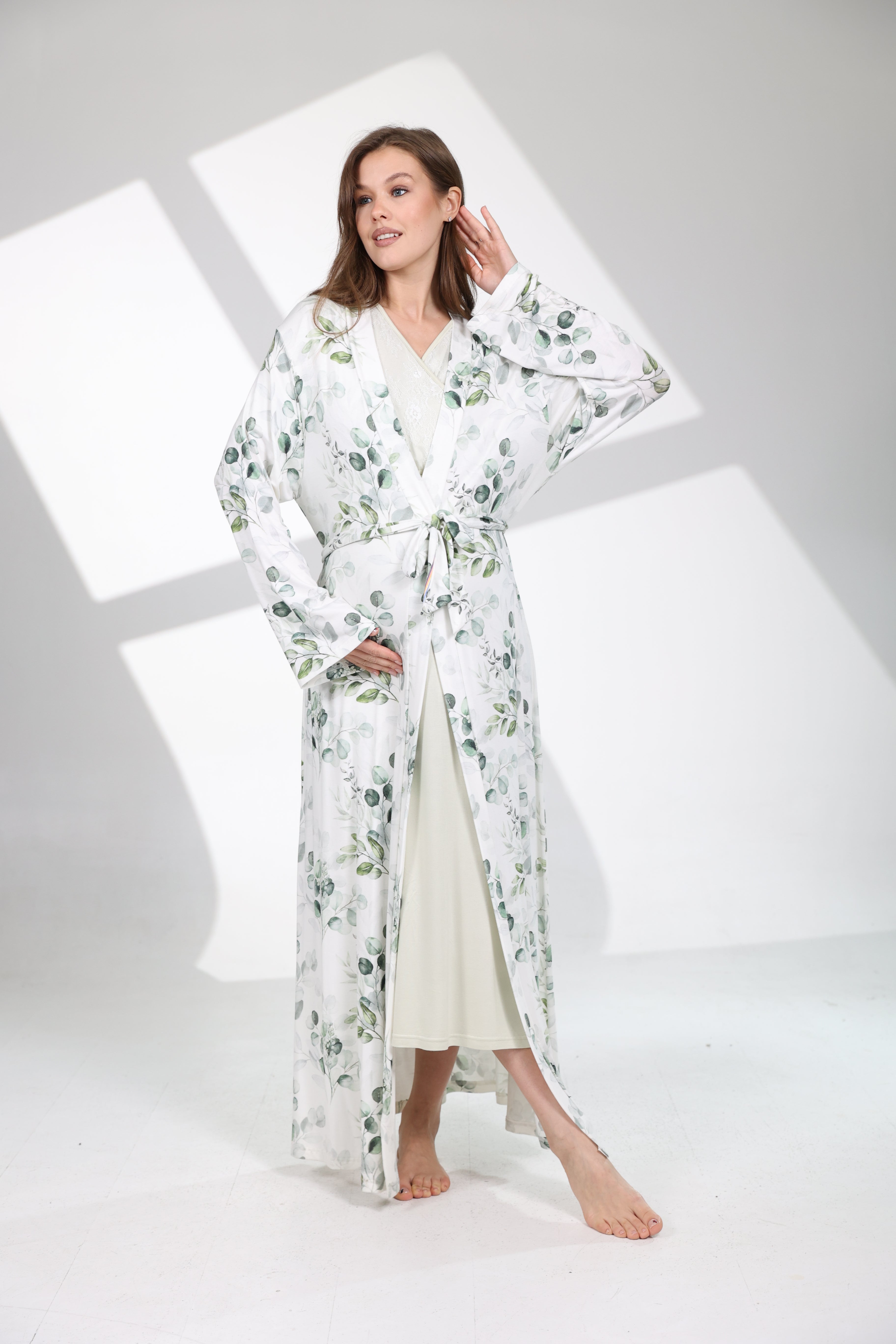 Mevsimlik Yumuşak Dokulu Mint Yeşili Sabahlıklı Lohusa Gecelik Takımı 702