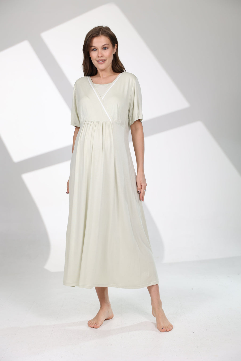 Mint Yeşili Yaz Esintisi Desenli Sabahlıklı Lohusa Gecelik Takımı 704