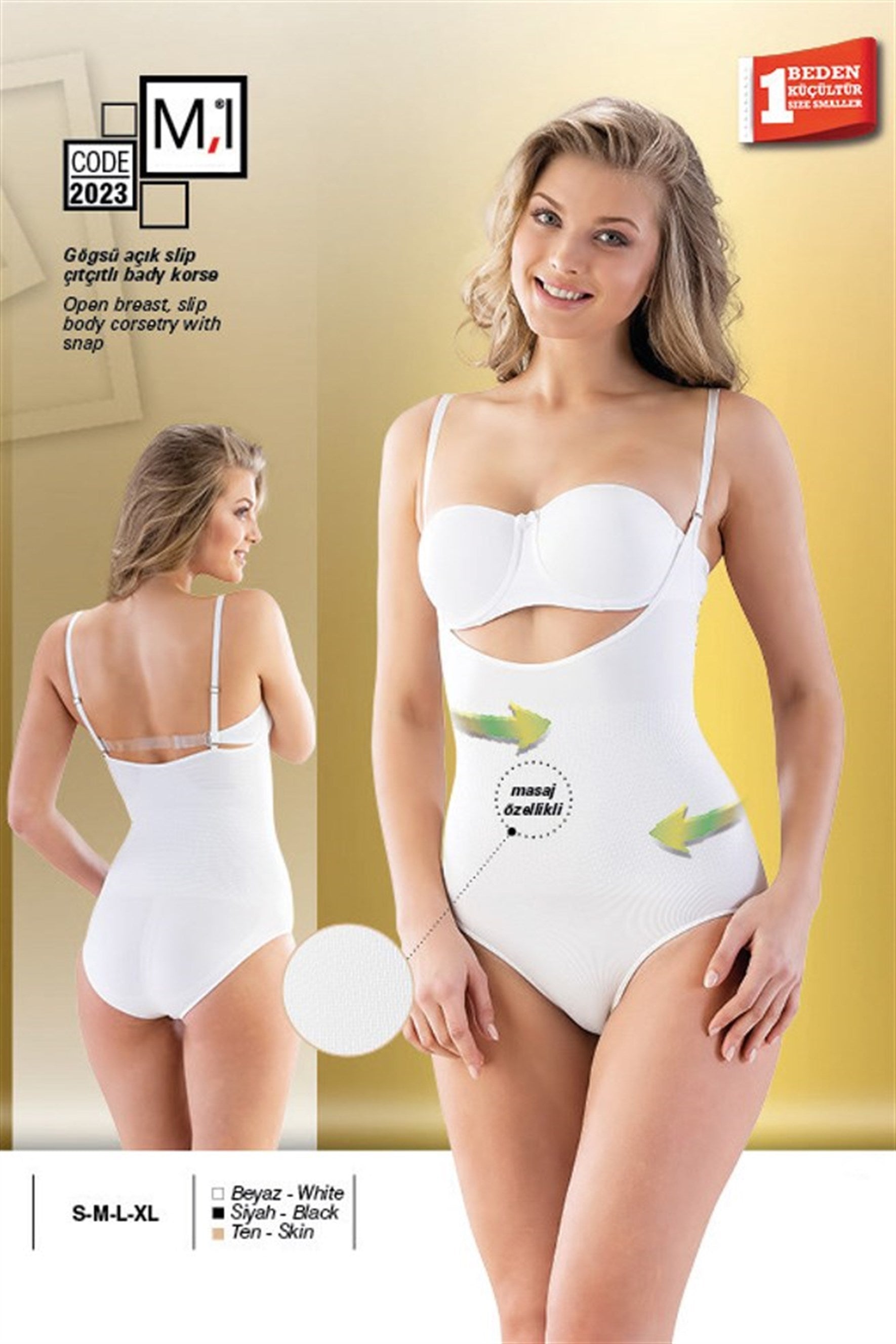 Emay 2023 Göğsü Açık Slip Çıtçıtlı Body Dikişsiz Lohusa Korse - Hamileco Homewear