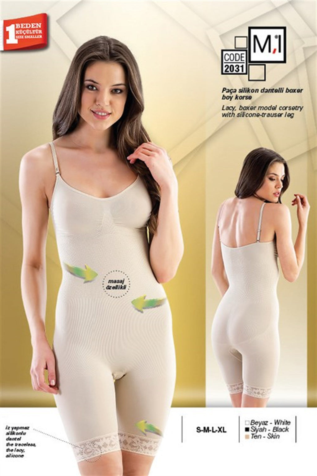 Emay 2031 Dikişsiz Paça Silikon Dantelli Boxer Boy Lohusa Korse - Hamileco Homewear