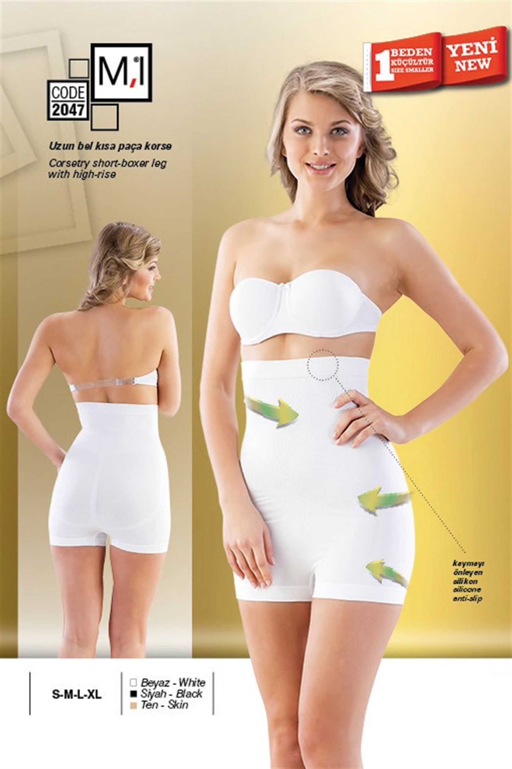 Emay 2047 Dikişsiz Uzun Bel Kısa Paça Boxer Lohusa Korse - Hamileco Homewear