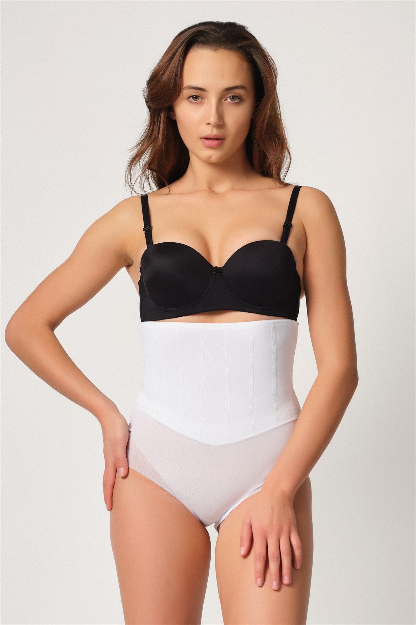 Emay 2945 Tül Karyokalı Lazer Slip Lohusa Korse Beyaz - Hamileco Homewear